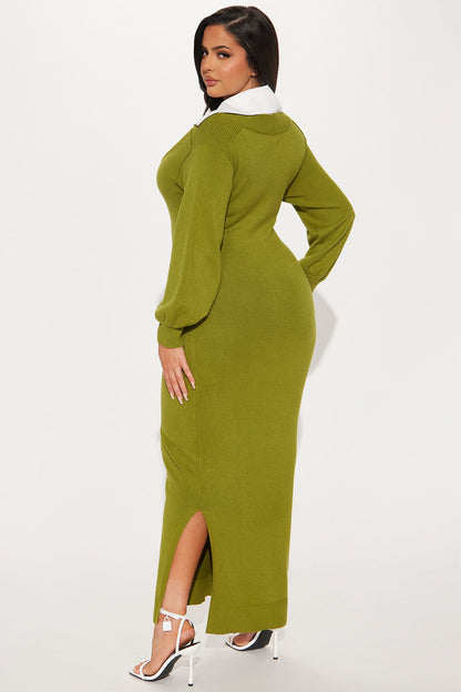Bailey Collared Sweater Maxi Dress - Chartreuse