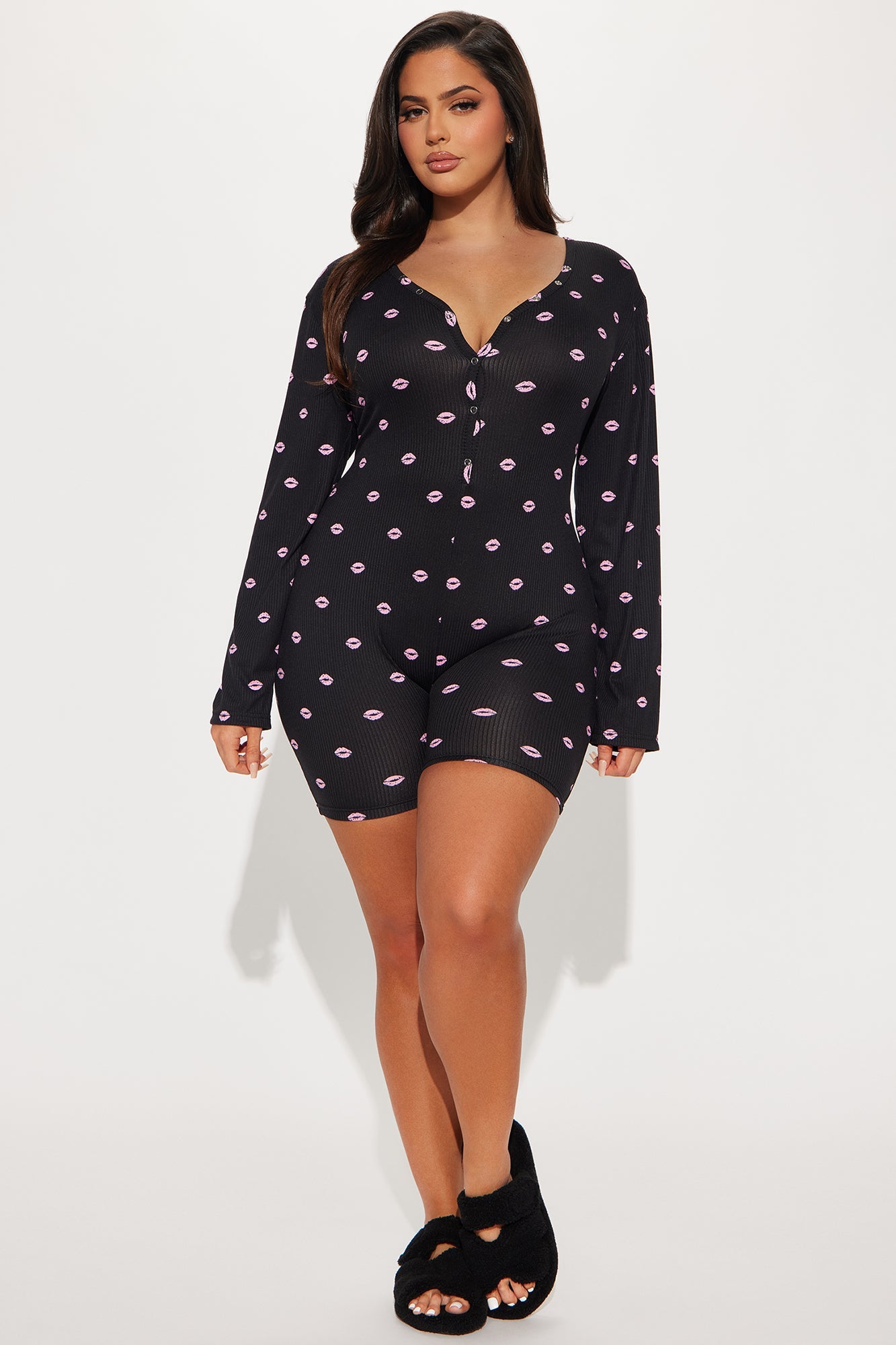 Besitos Ribbed PJ Romper Onesie - Black/Pink