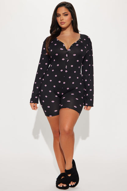 Besitos Ribbed PJ Romper Onesie - Black/Pink