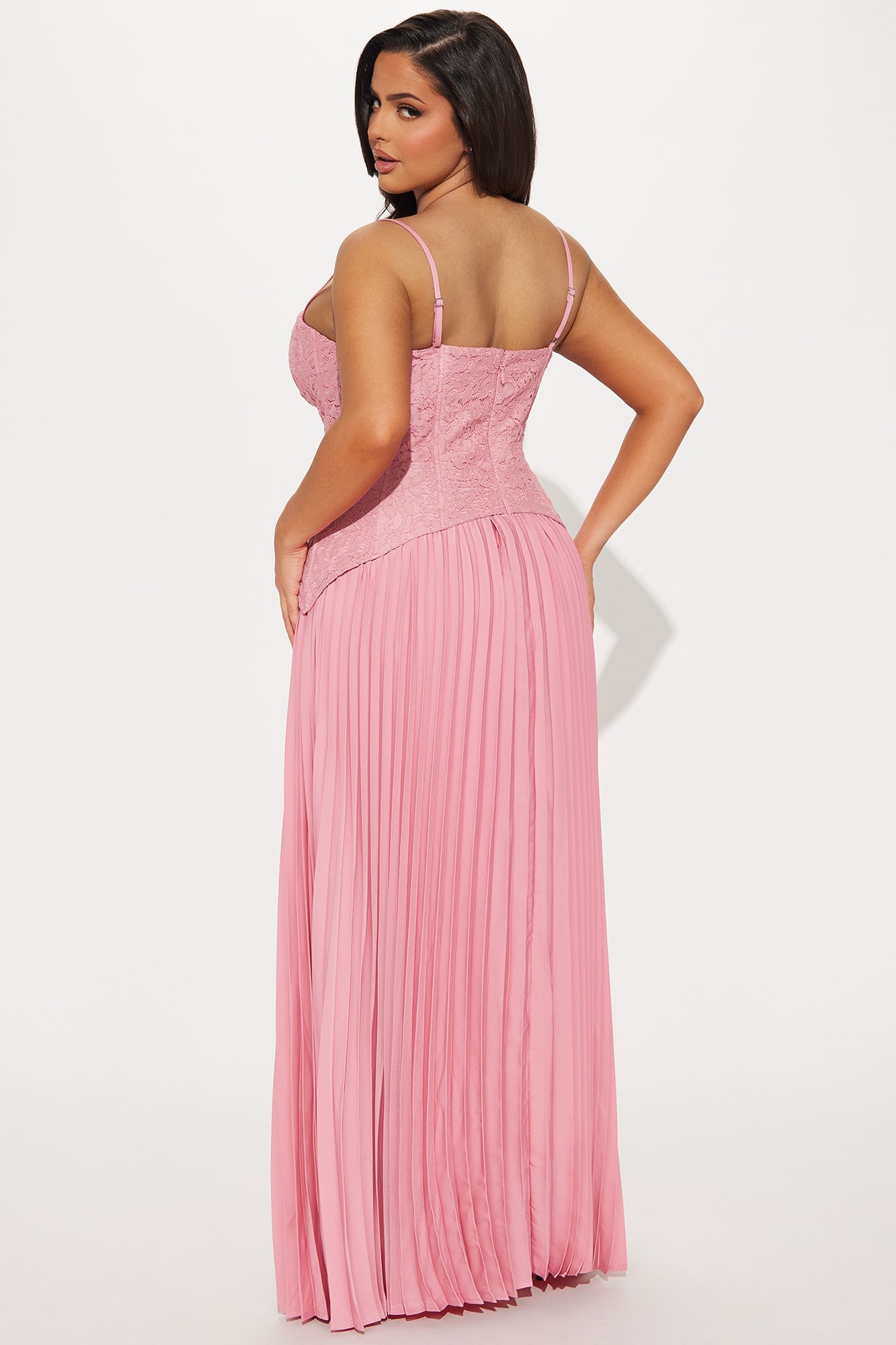 Daniella Lace Corset Pleated Maxi Dress - Pink