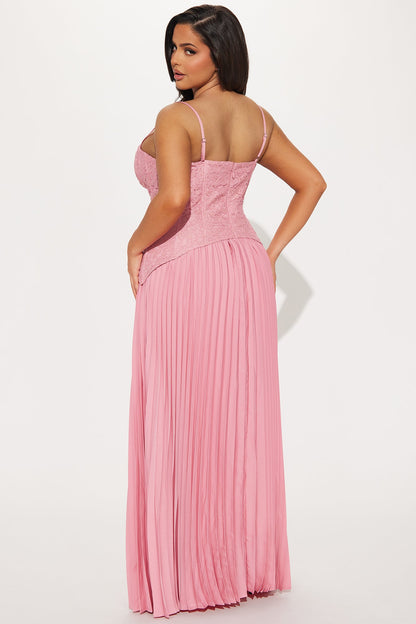 Daniella Lace Corset Pleated Maxi Dress - Pink