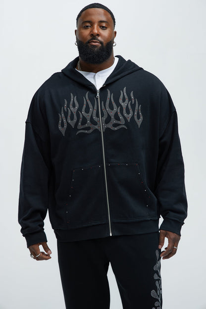 Tyson Bling Oversized Zip Hoodie - Black