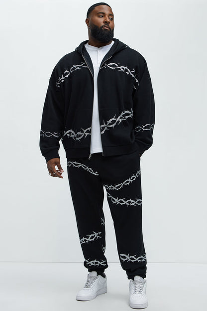 Tyson Barbed Wire Oversized Zip Hoodie - Black