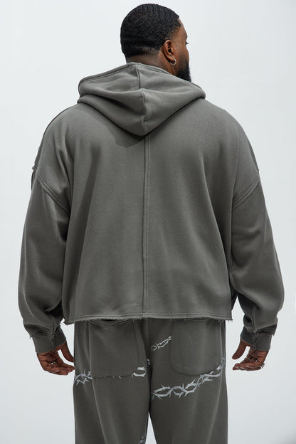 Tyson Oversized Cropped Zip Up Hoodie - Grey