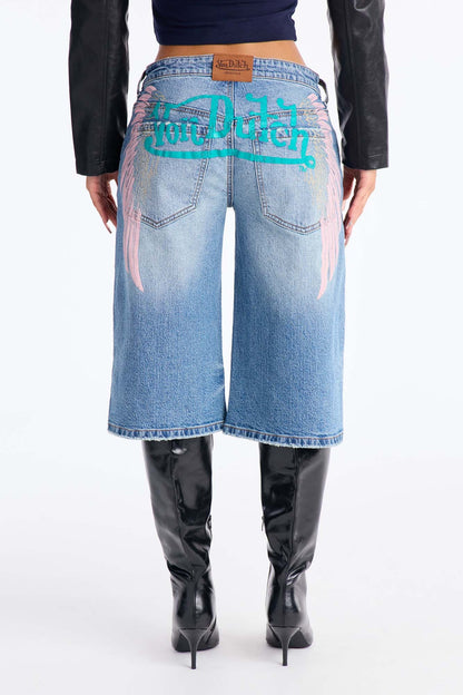 Von Dutch Wings Denim Jorts - Medium Wash