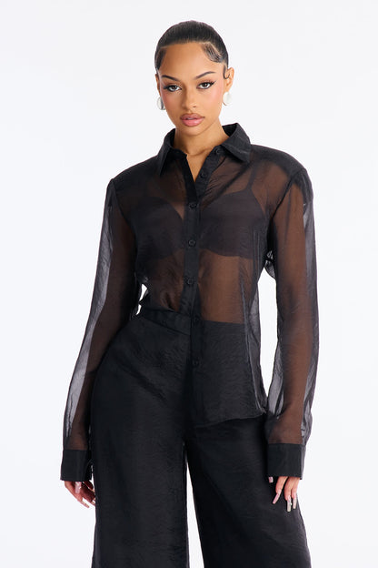 Luella Sheer Chiffon Pant Set - Black