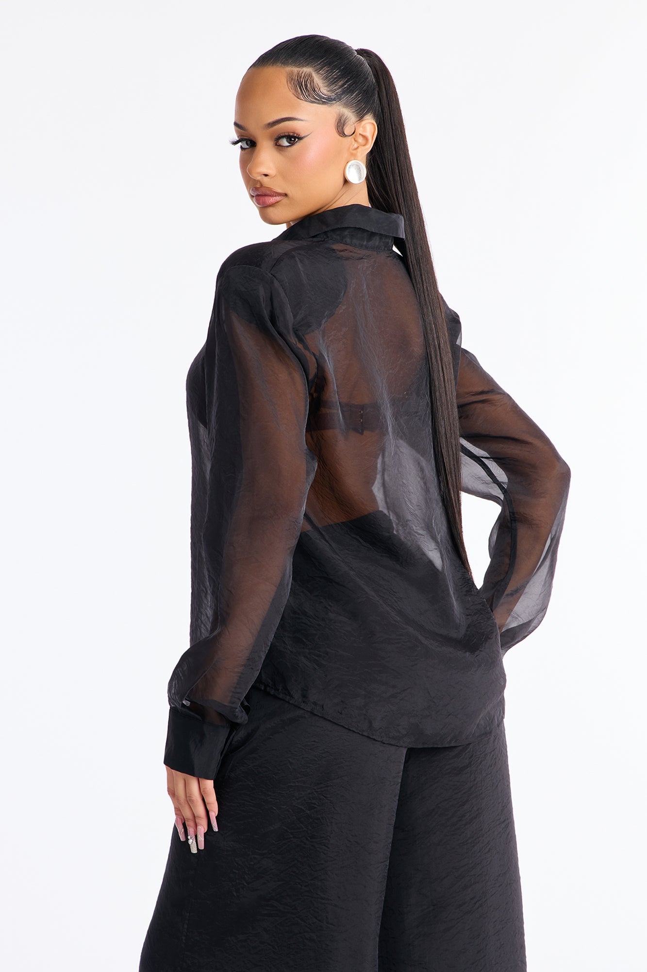 Luella Sheer Chiffon Pant Set - Black