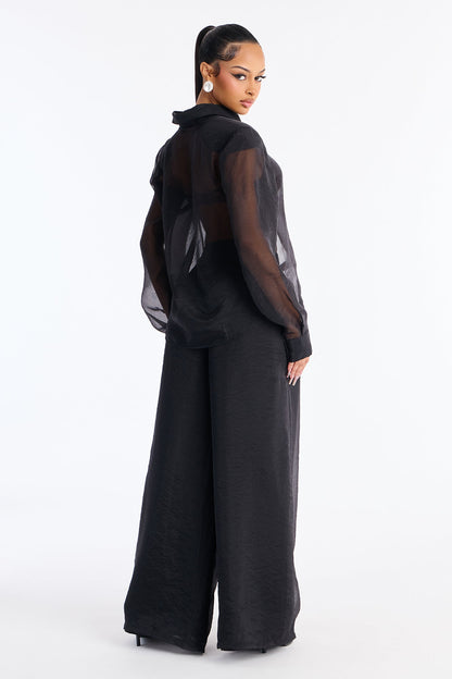 Luella Sheer Chiffon Pant Set - Black