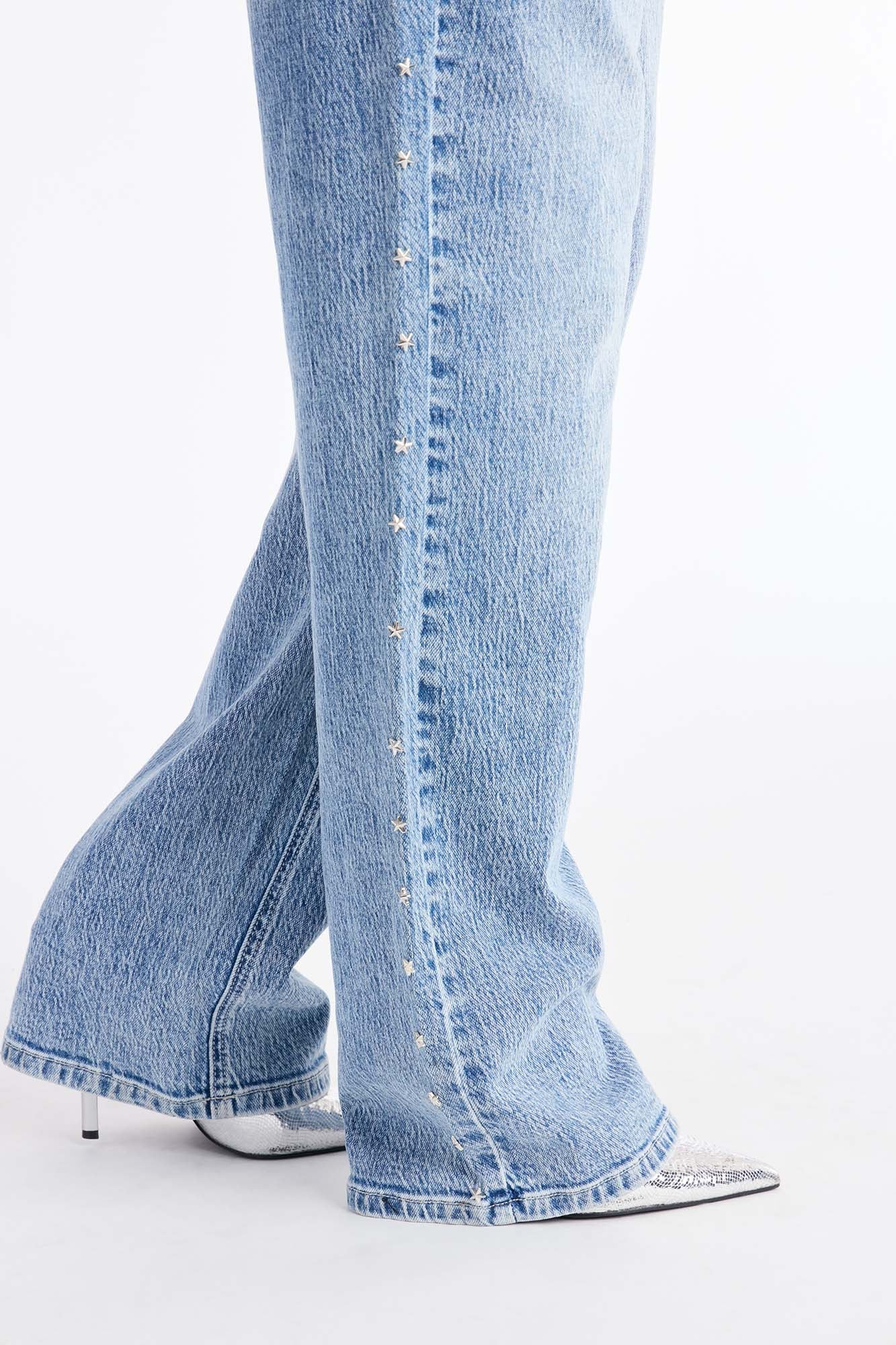 Shining Star Embellished Straight Leg Jean - Medium Wash