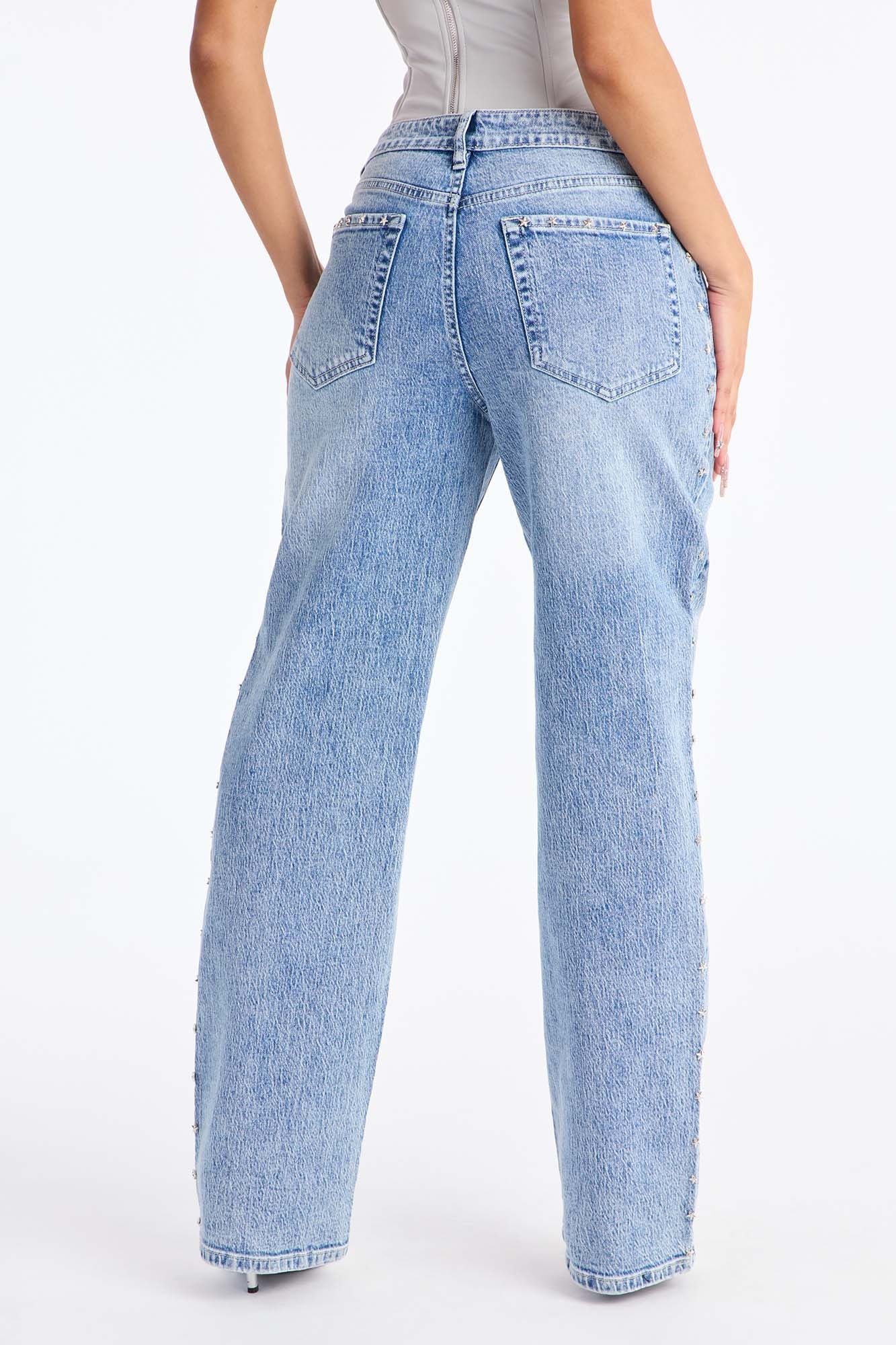Shining Star Embellished Straight Leg Jean - Medium Wash