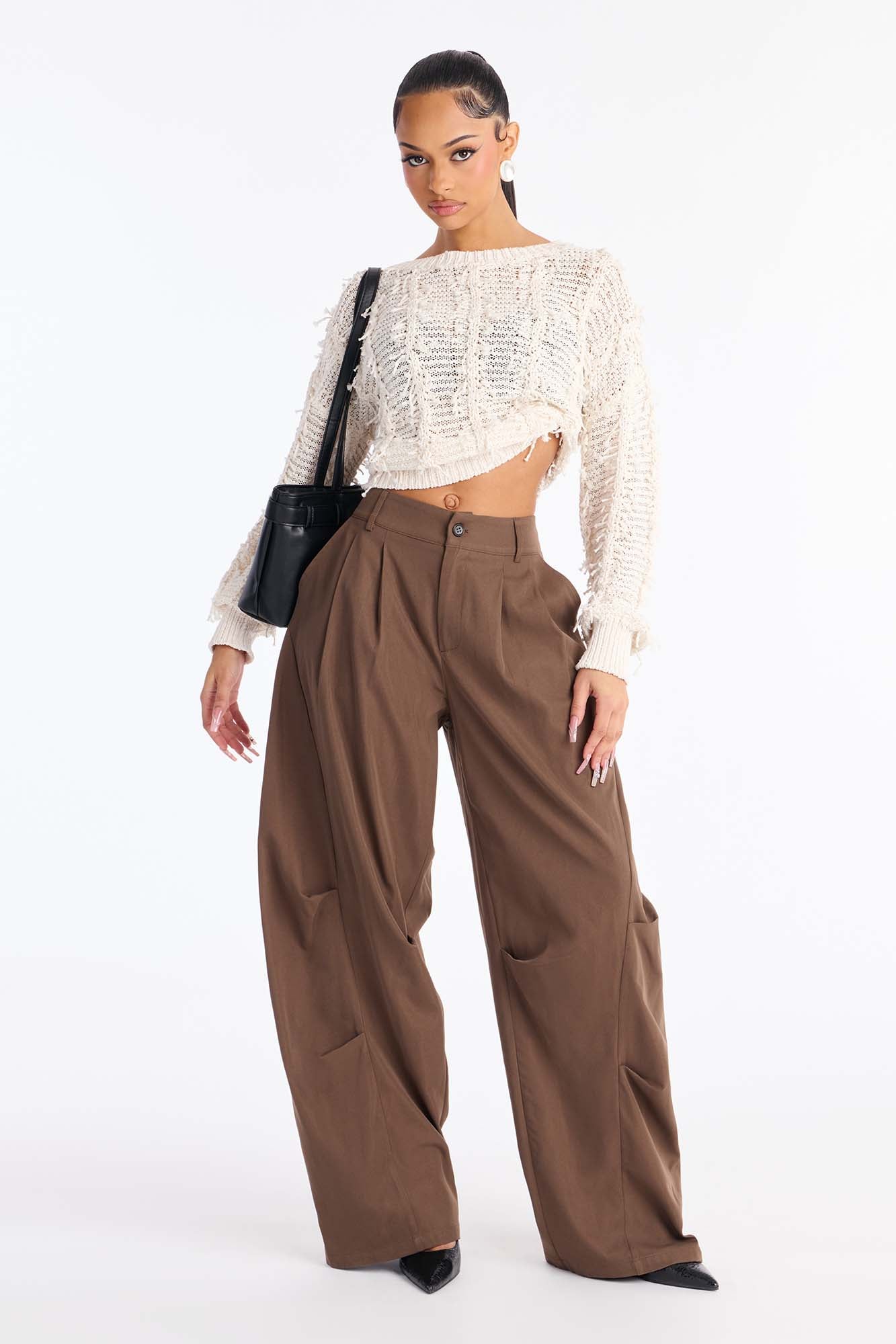 Reese Mid Rise Barrel Leg Pant 31″ - Chocolate