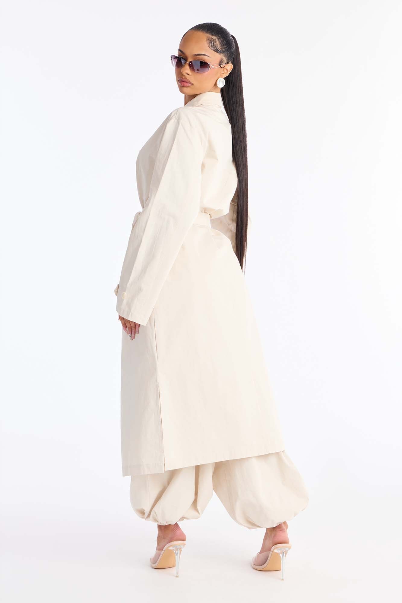 Down The Street Trench Coat Balloon Pant Set - Beige