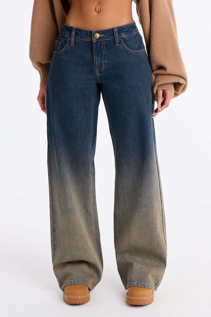 Midnight Hour Ombre Wide Leg Jeans - Dark Wash