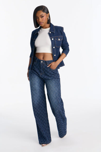 In A Maze Jaquard Straight Leg Jean - Dark Wash