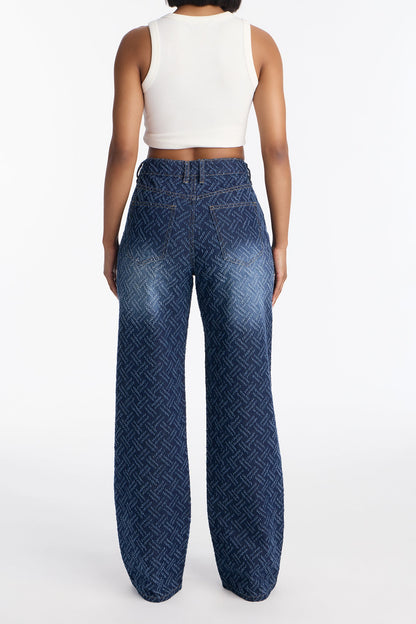 In A Maze Jaquard Straight Leg Jean - Dark Wash