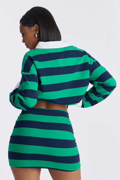 Lindsay Striped Oversized Polo Skirt Set - Hunter