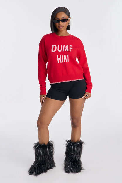 Dump Him Valentines Pullover Sweater - Red/combo