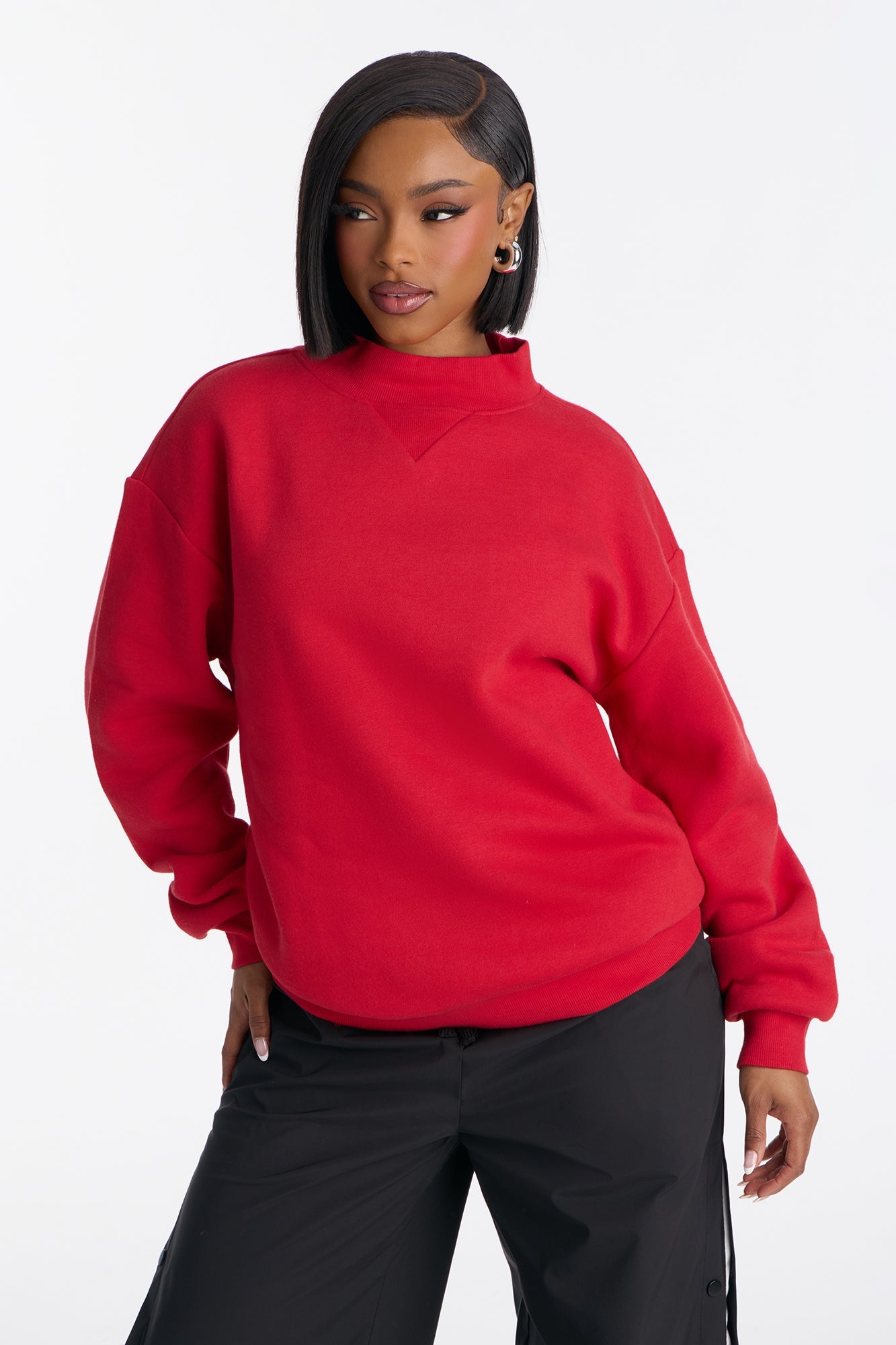 The Classic Mock Neck Sweatshirt - Red