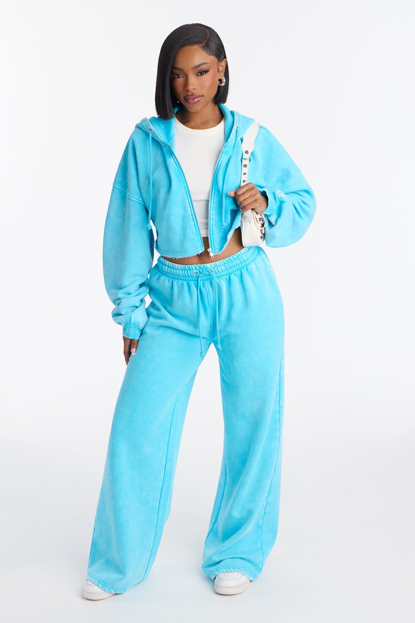 On The Go Fleece Pant Set - Aqua
