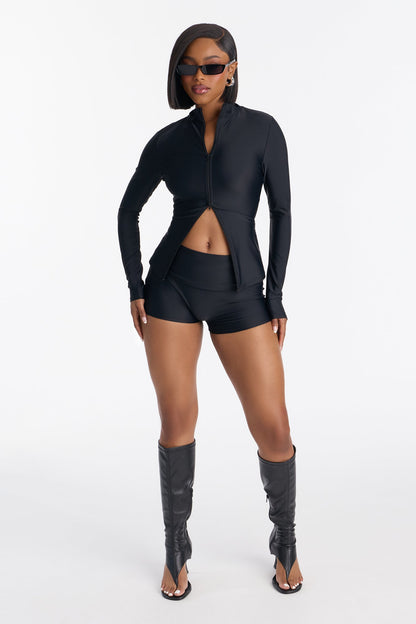 Isabelle Two-Way Zip Fold Over Short Set - Black