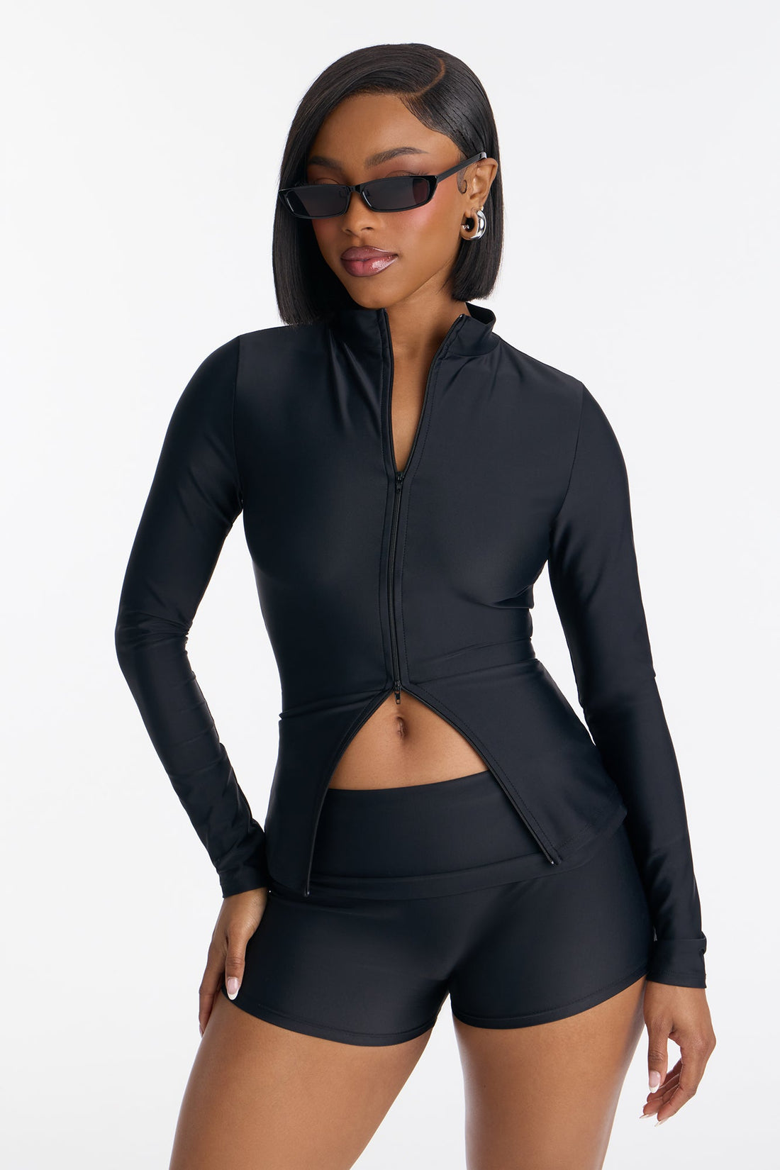 Isabelle Two-Way Zip Fold Over Short Set - Black