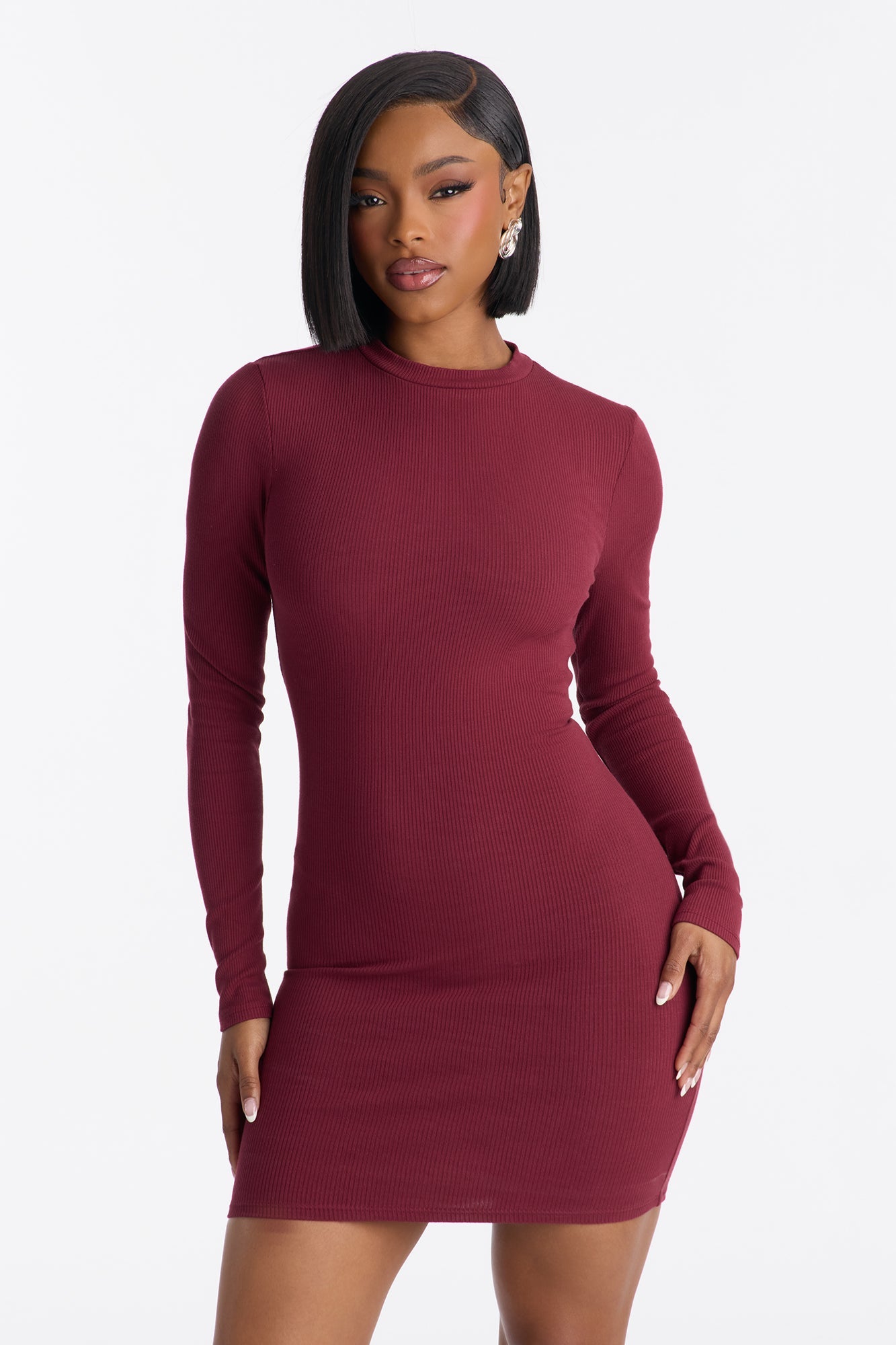 Bella Snatched Mini Dress - Wine