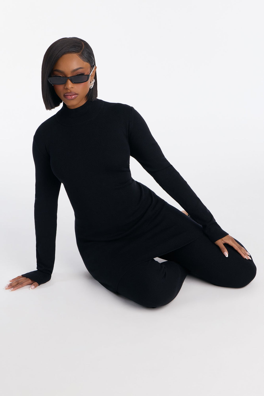 Julia Sweater Knit Mock Neck Legging Set - Black
