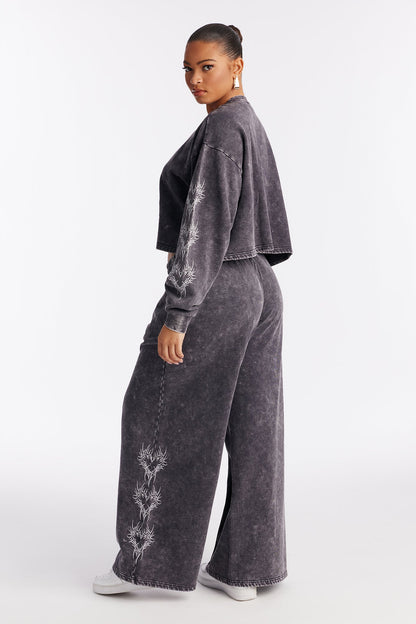 Heart Of Flames Washed Fleece Pant Set - Charcoal