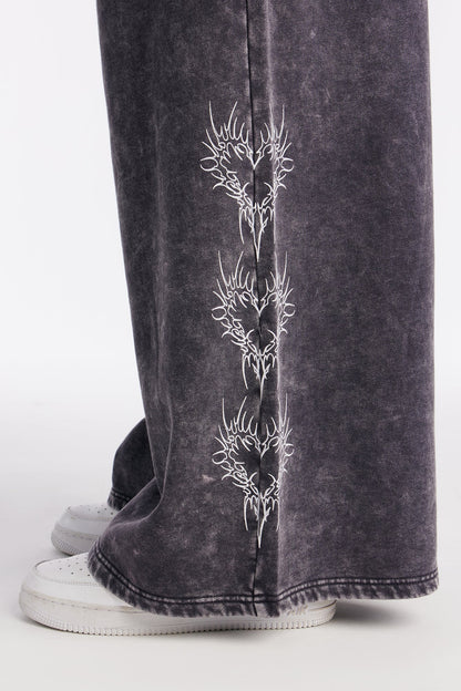 Heart Of Flames Washed Fleece Pant Set - Charcoal