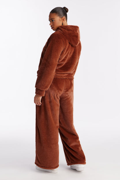 Stay Cozy Plush Hoodie PJ Pant Set - Chocolate