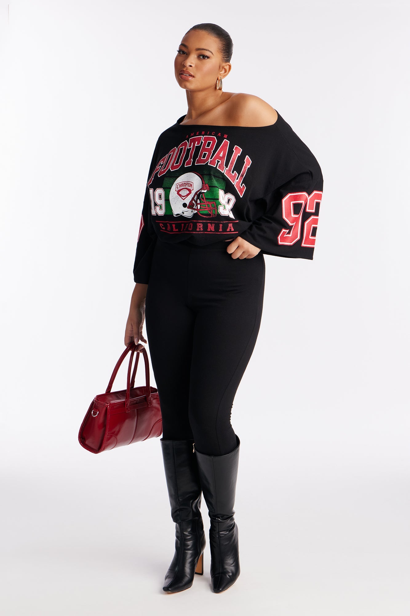 Game Day Off Shoulder Bodysuit Pant Set - Black
