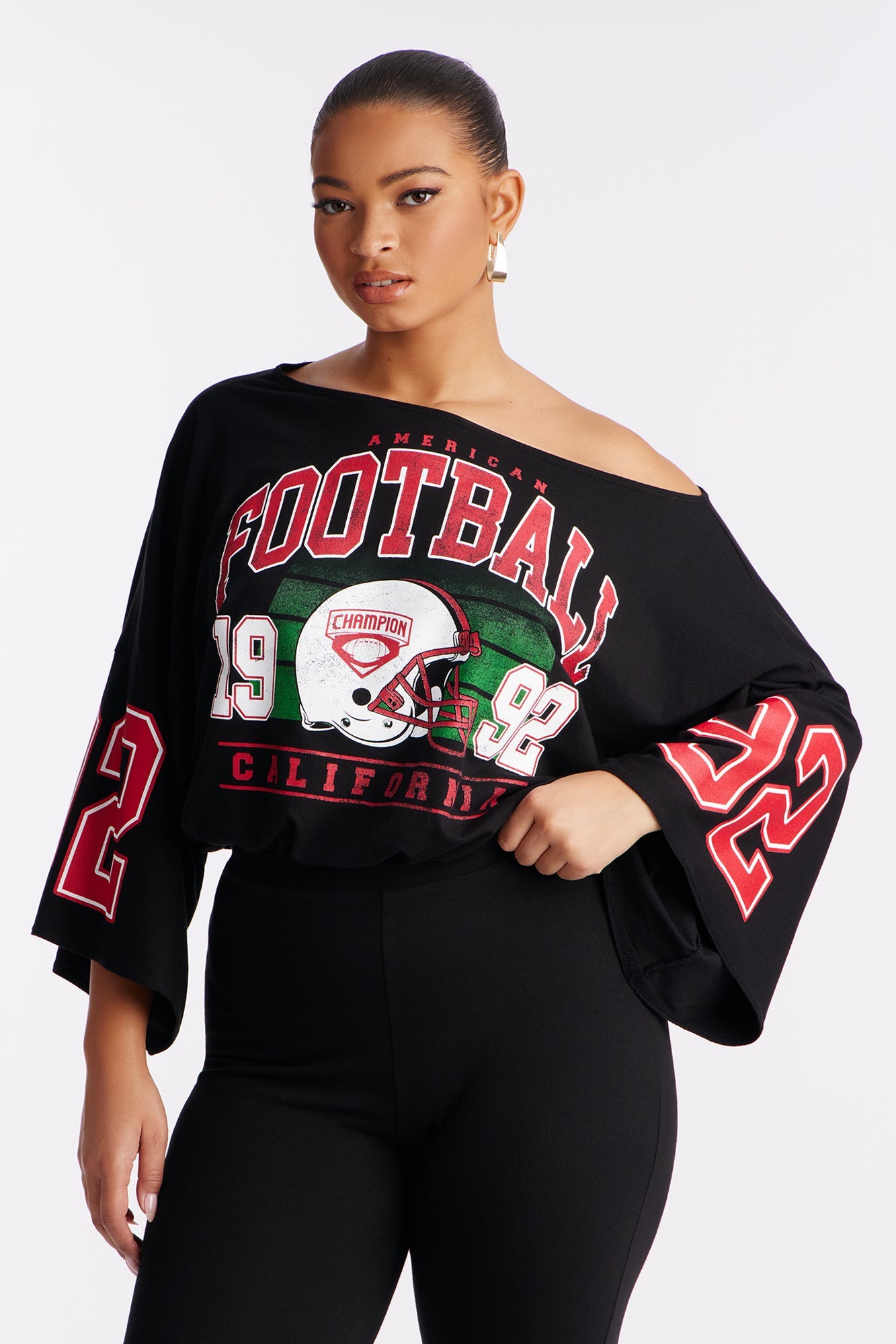 Game Day Off Shoulder Bodysuit Pant Set - Black