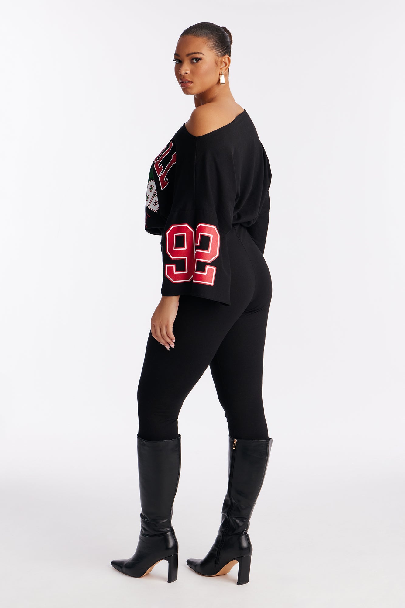 Game Day Off Shoulder Bodysuit Pant Set - Black