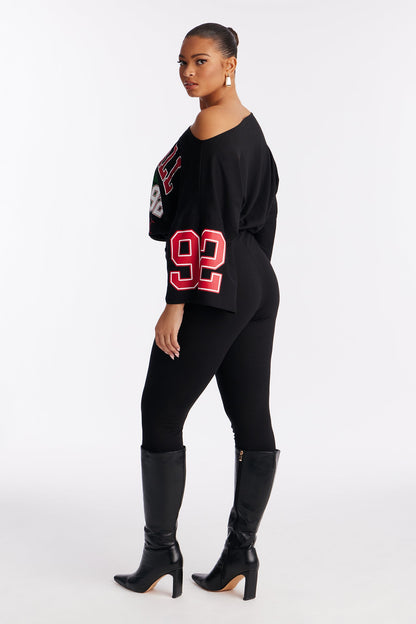 Game Day Off Shoulder Bodysuit Pant Set - Black