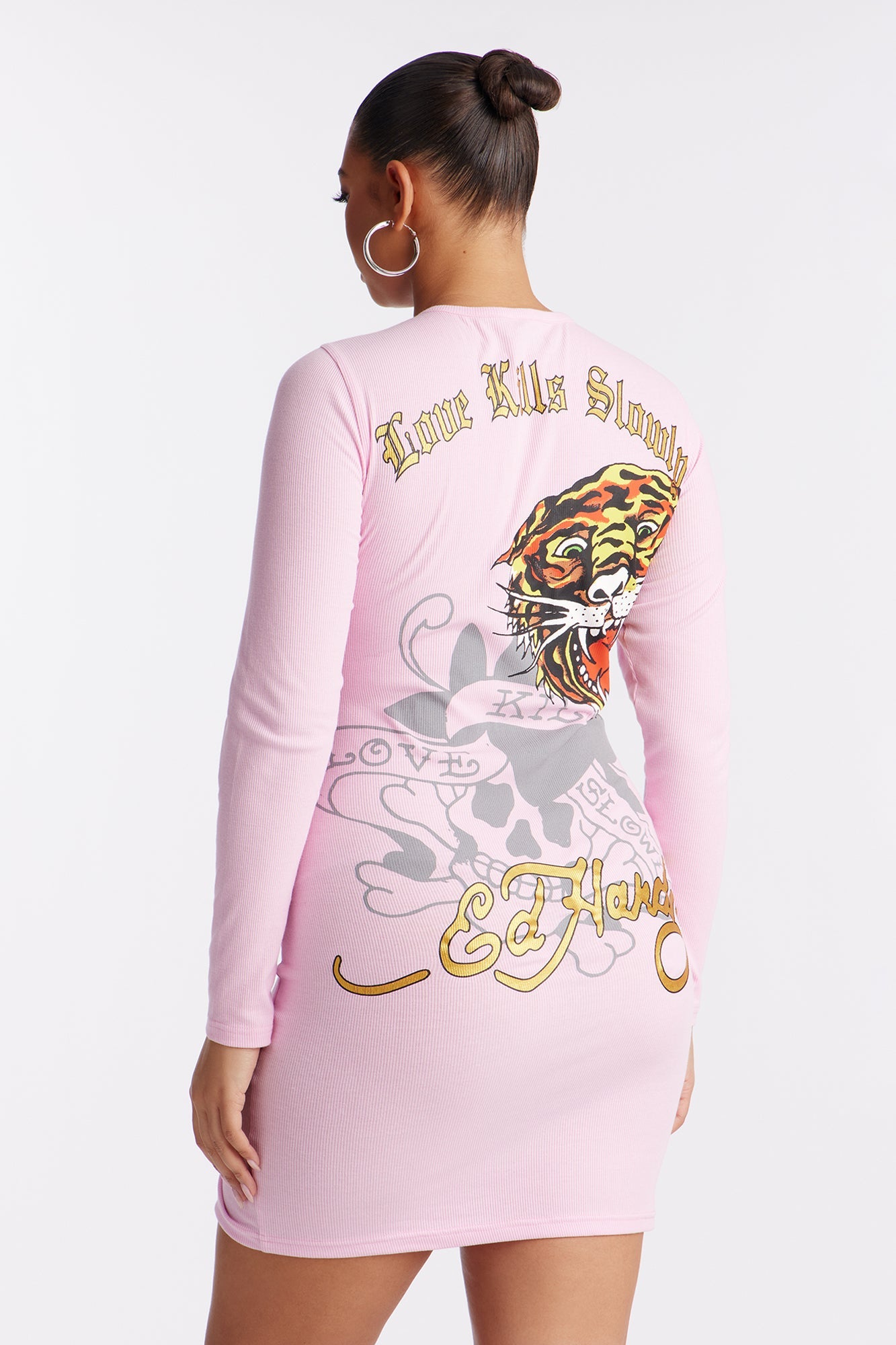 Ed Hardy Retro Flash Ribbed Mini Dress - Pink