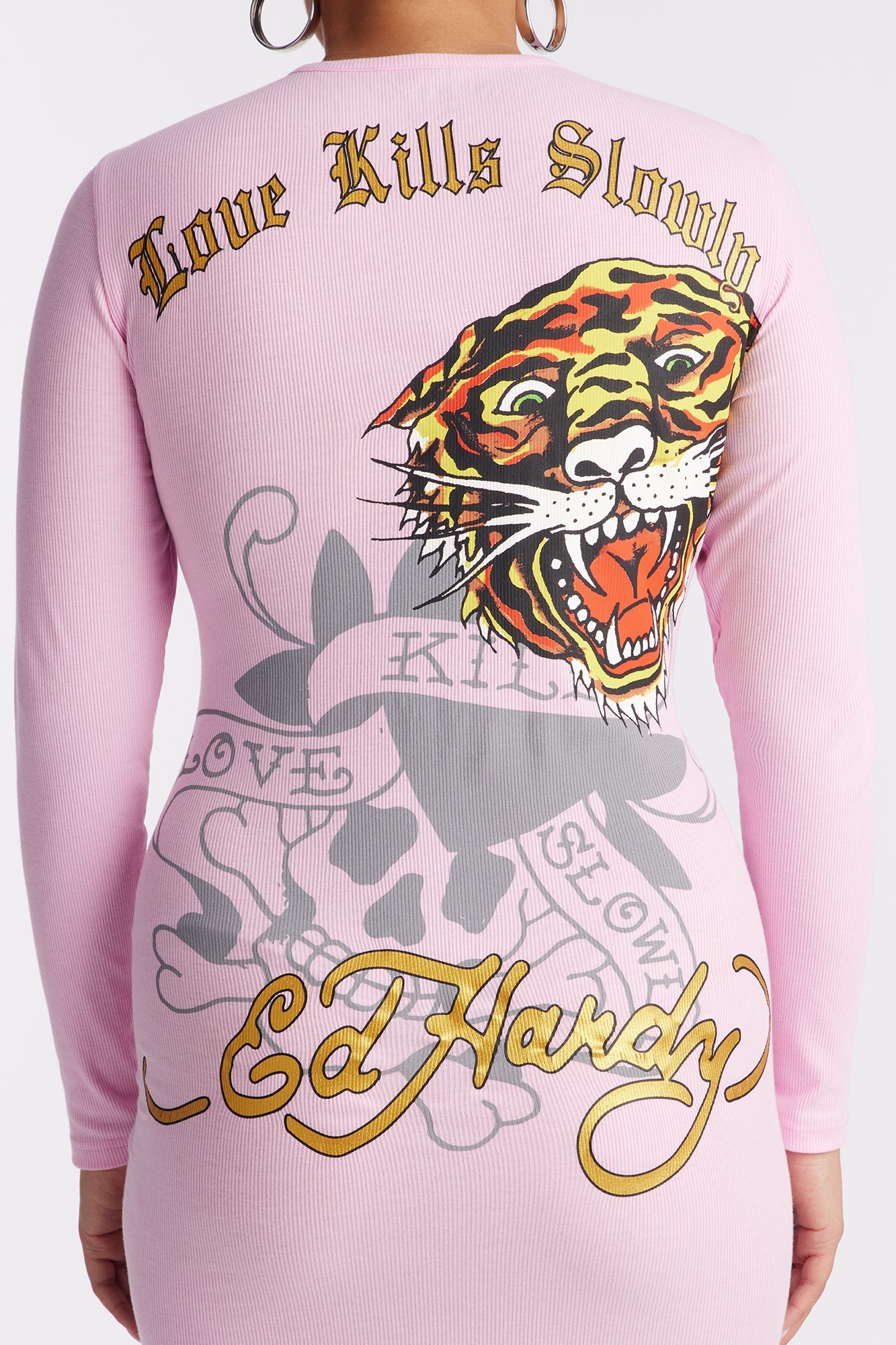 Ed Hardy Retro Flash Ribbed Mini Dress - Pink