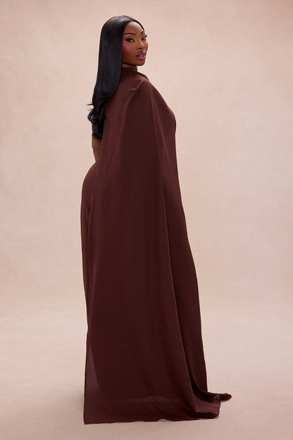 Luna Draped Sleeve Chiffon Maxi Dress - Chocolate