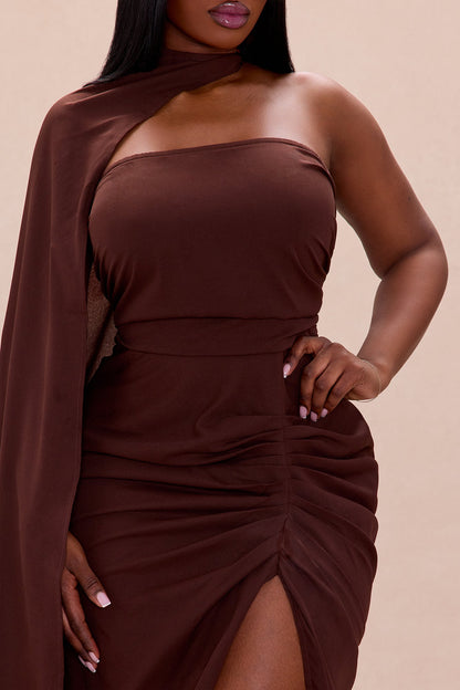 Luna Draped Sleeve Chiffon Maxi Dress - Chocolate