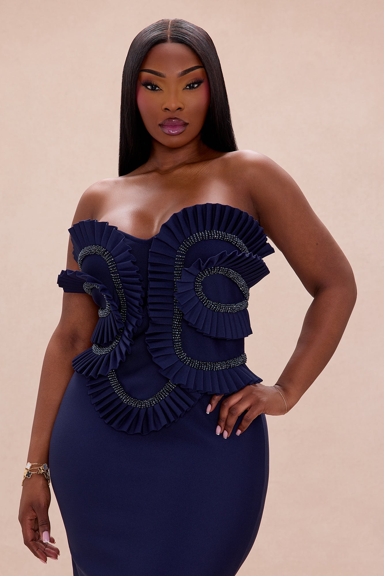 Jade Beaded Bandage Maxi Dress - Navy