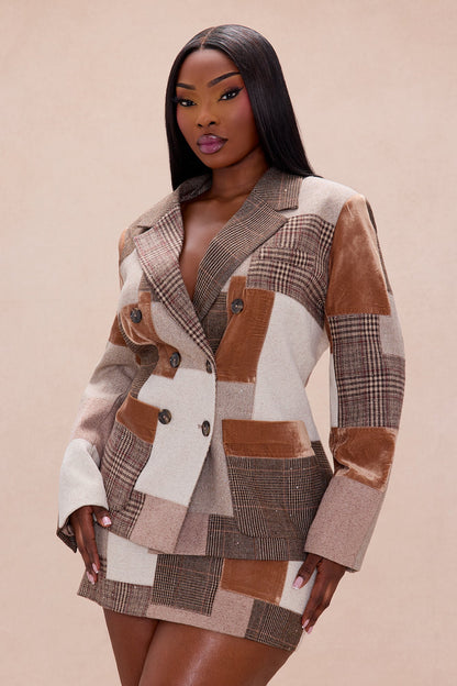 Harlow Patched Embellished Blazer - Brown/combo