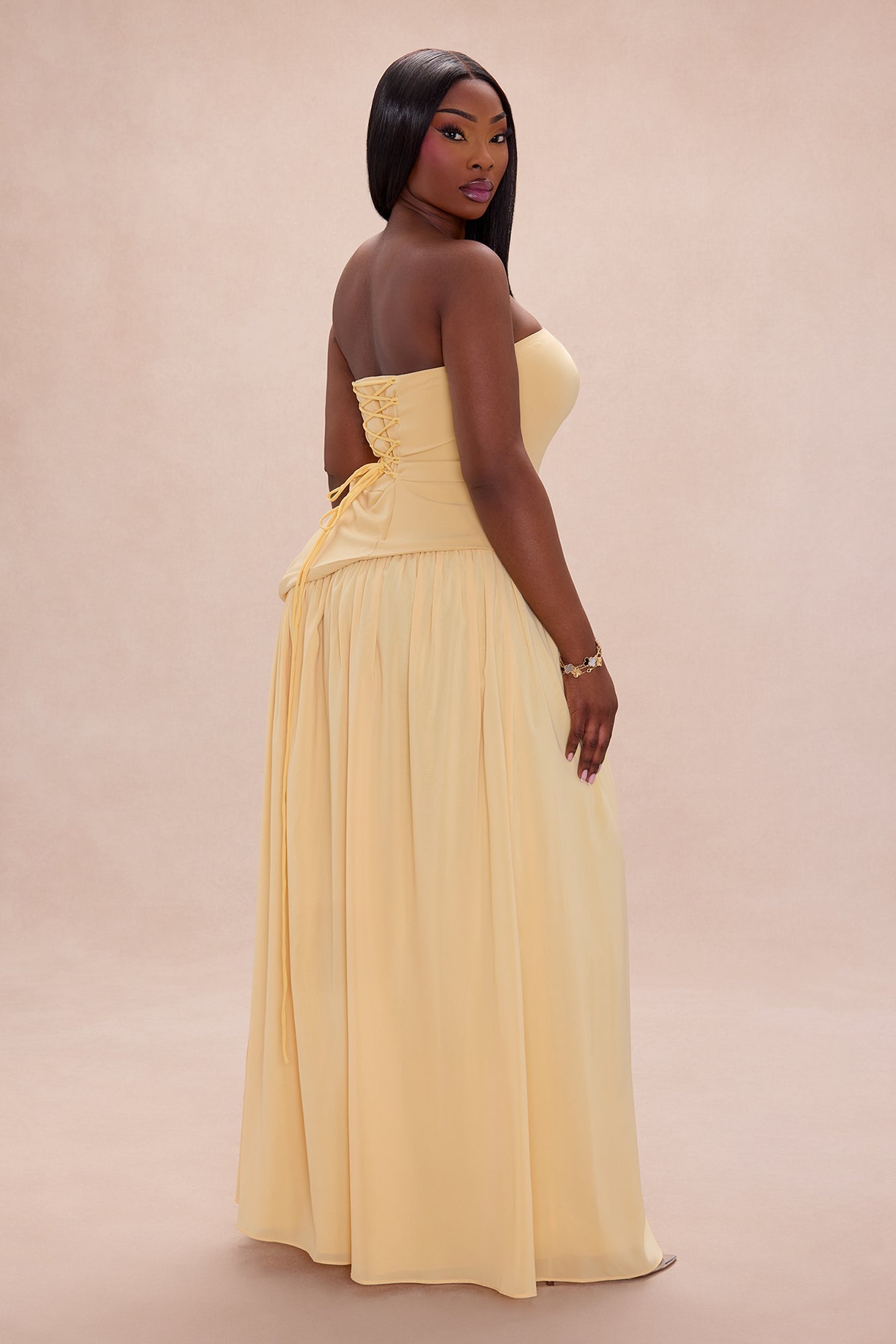 Romantic Dreams Strapless Maxi Gown - Butter Yellow