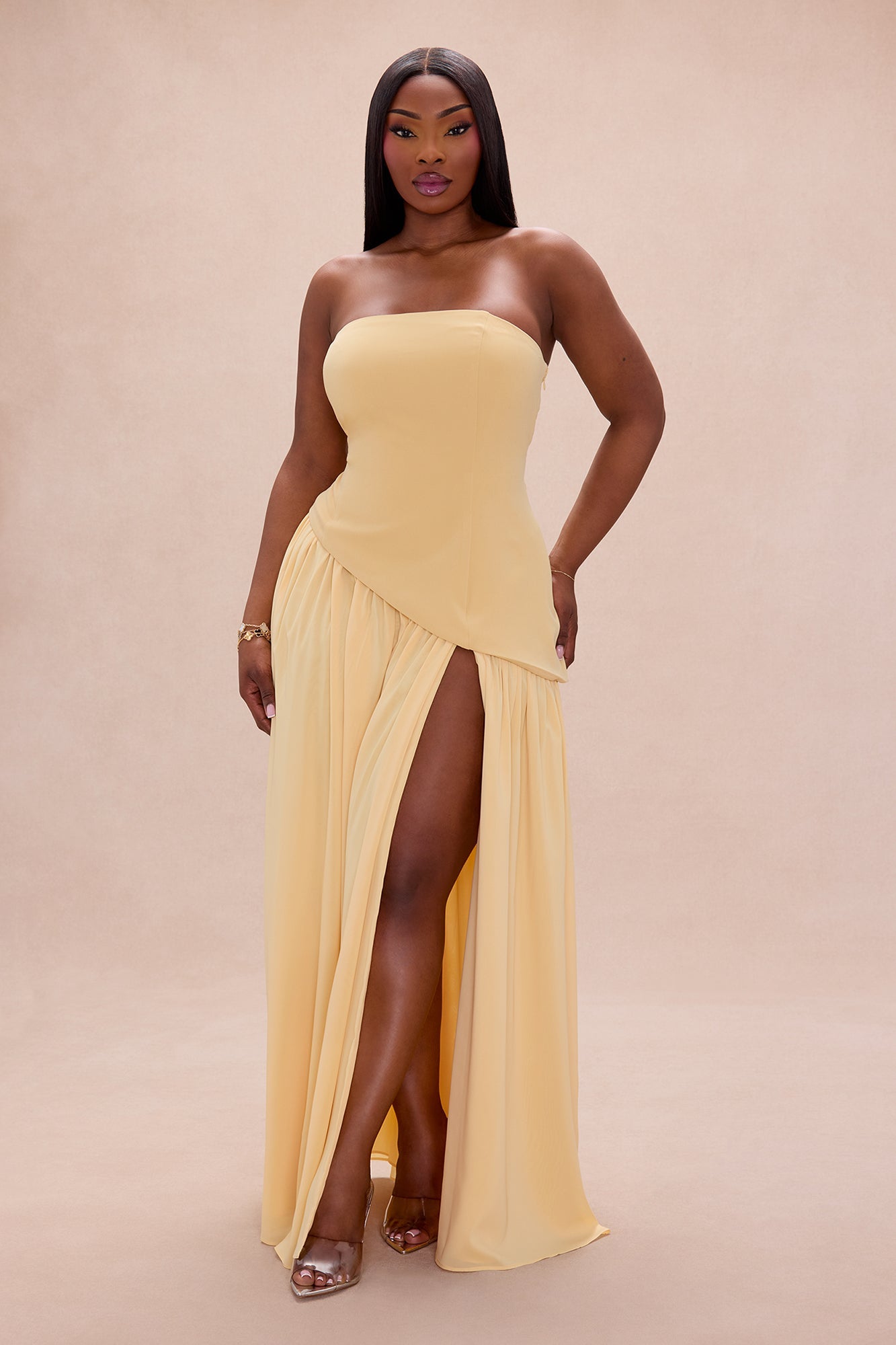 Romantic Dreams Strapless Maxi Gown - Butter Yellow