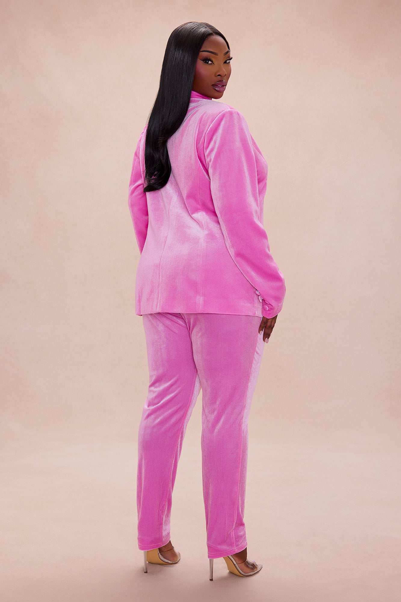 Vienna Velvet Blazer Suit Set - Pink