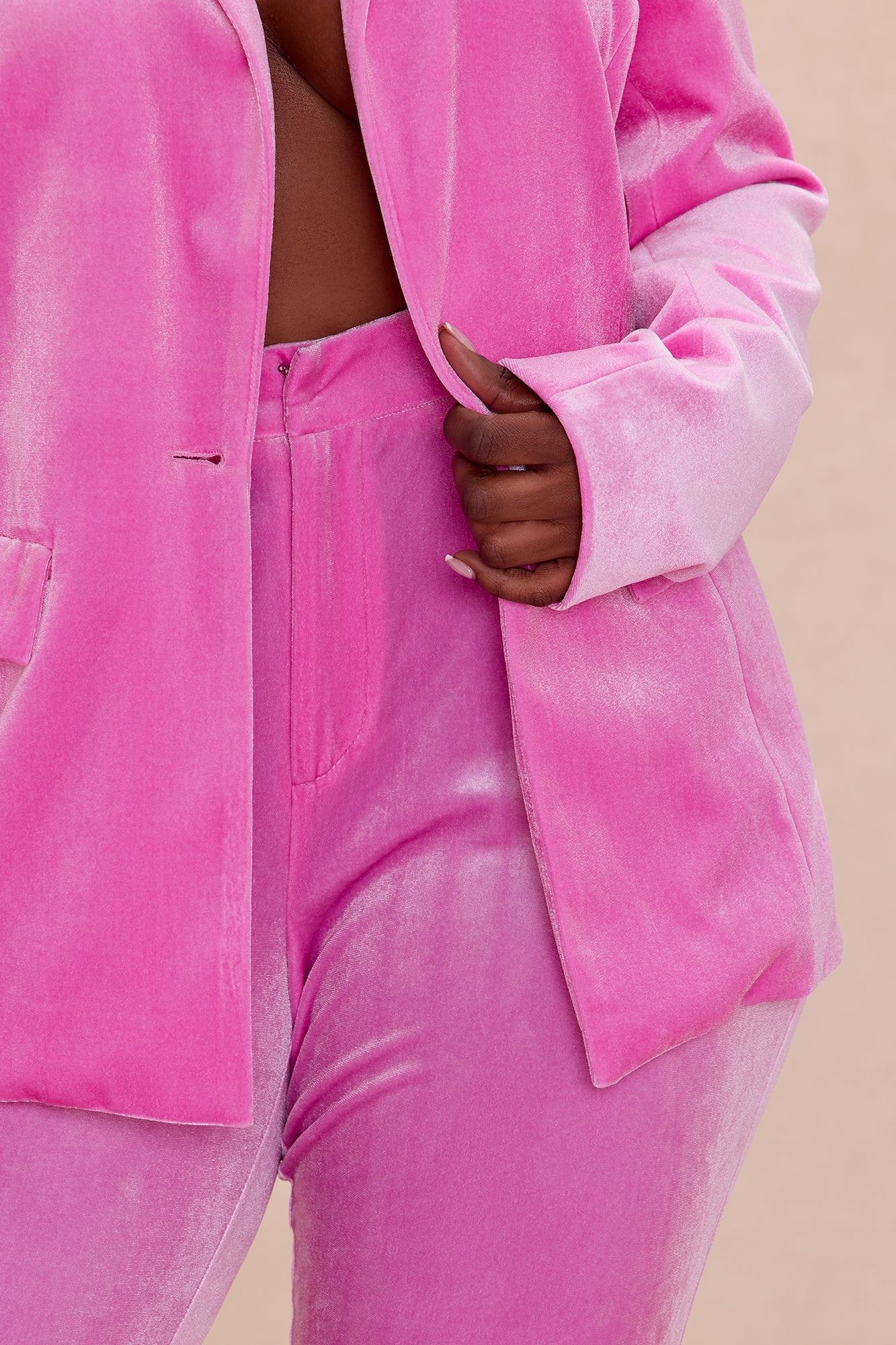 Vienna Velvet Blazer Suit Set - Pink