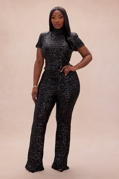 Azalea Sequin Short Sleeve Top - Black