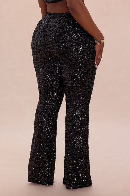 Azalea Sequin Flare Pant - Black