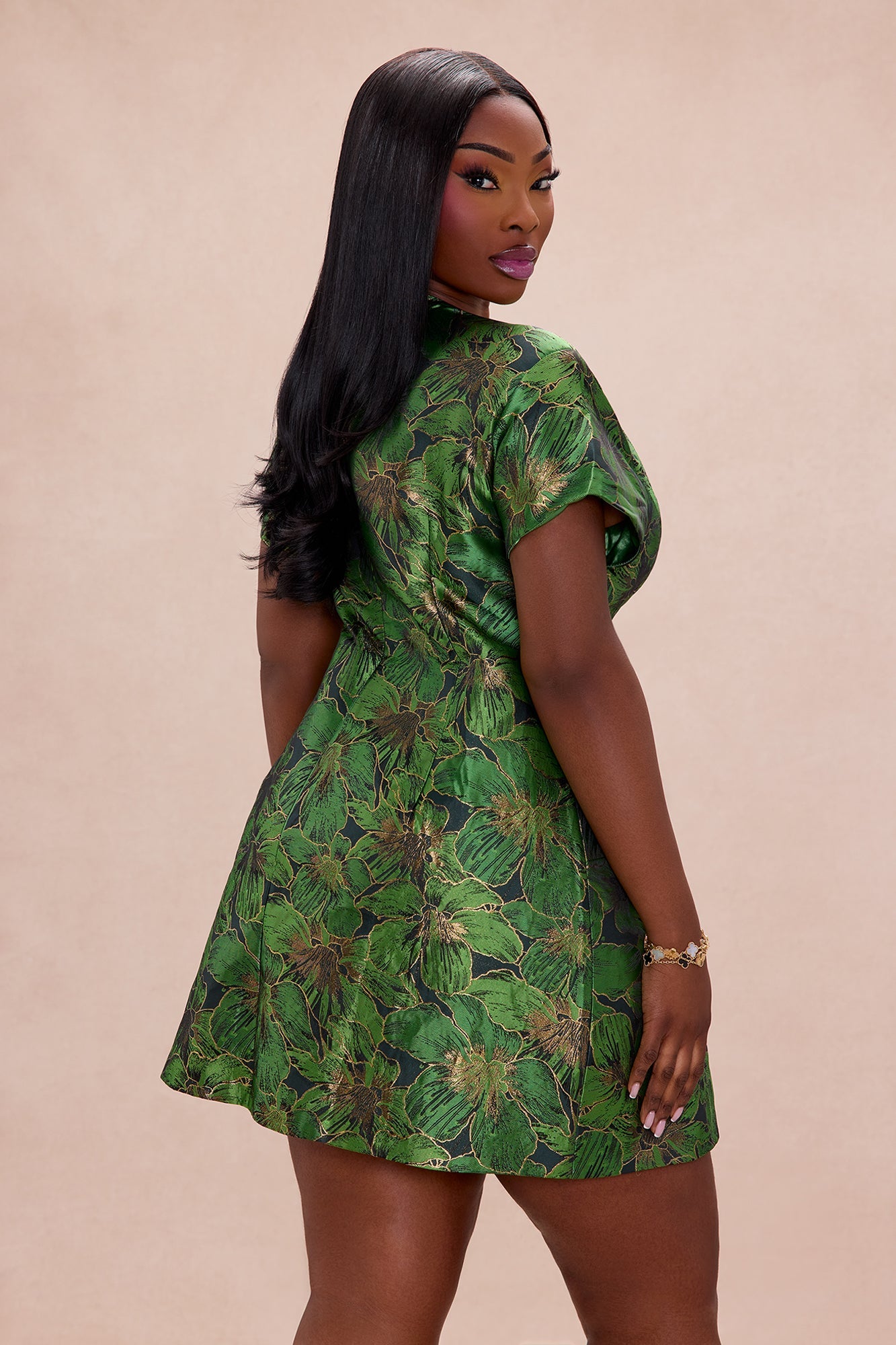 Brielle Jacquard Mini Dress - Green