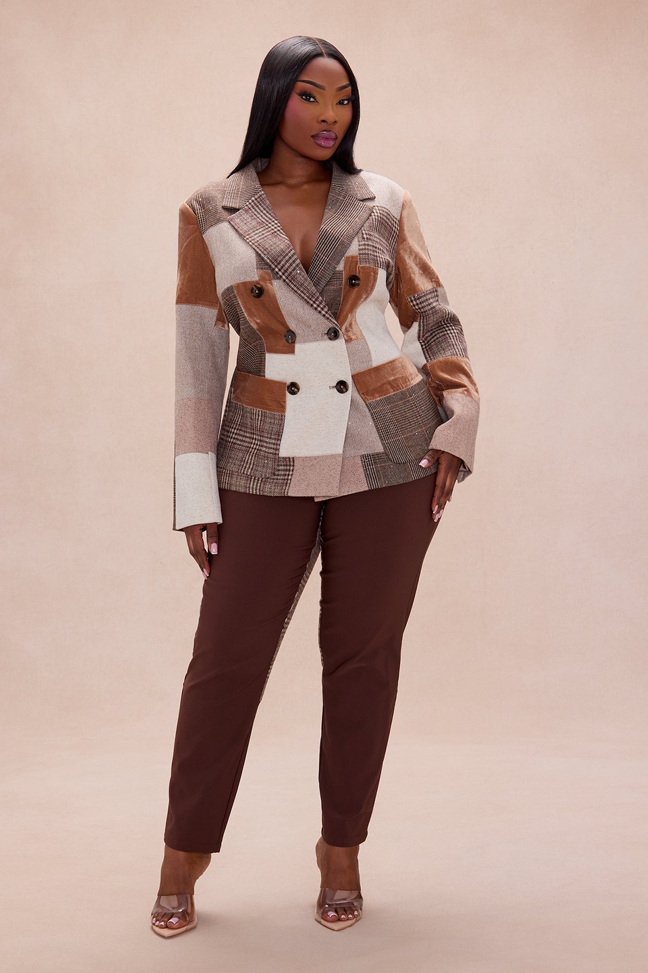 Harlow Embellished Plaid Riding Pant - Dark Brown