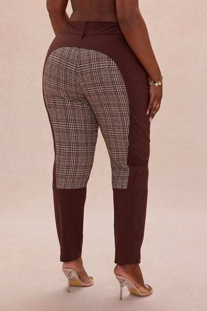 Harlow Embellished Plaid Riding Pant - Dark Brown