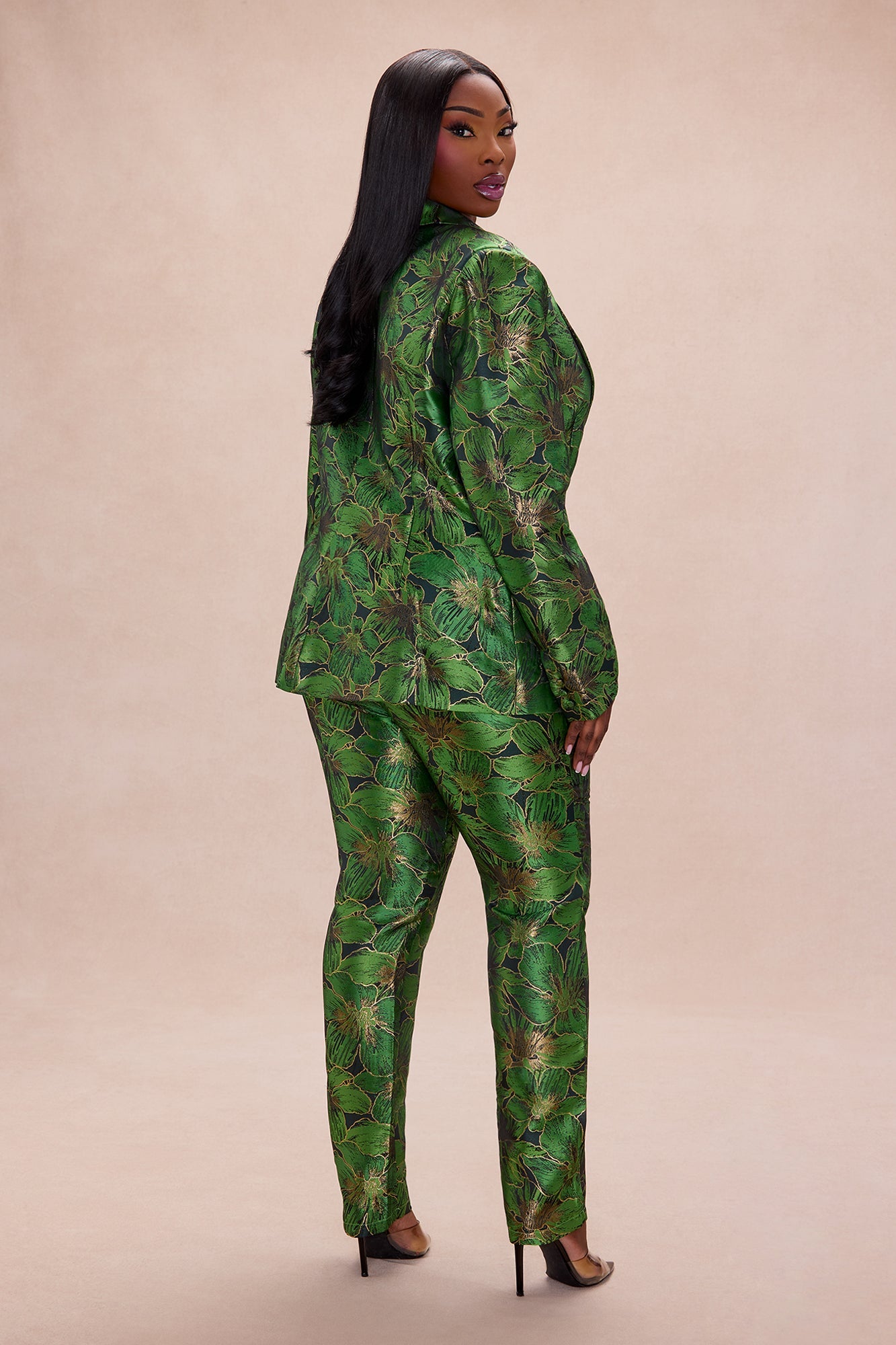 Kassandra Jacquard Blazer Suit Set - Green
